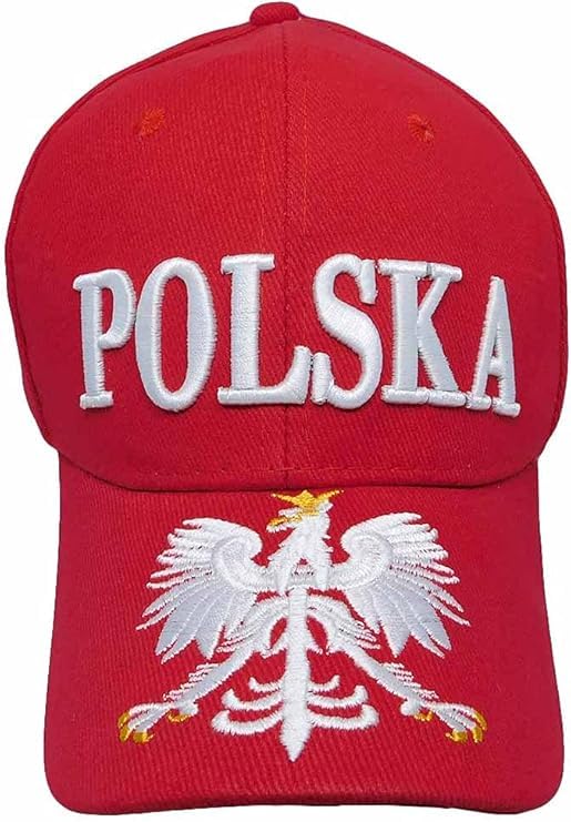 Flakita's Novelties Polska Eagle Poland Red with White Letters Adjustable Embroidered Cap Hat