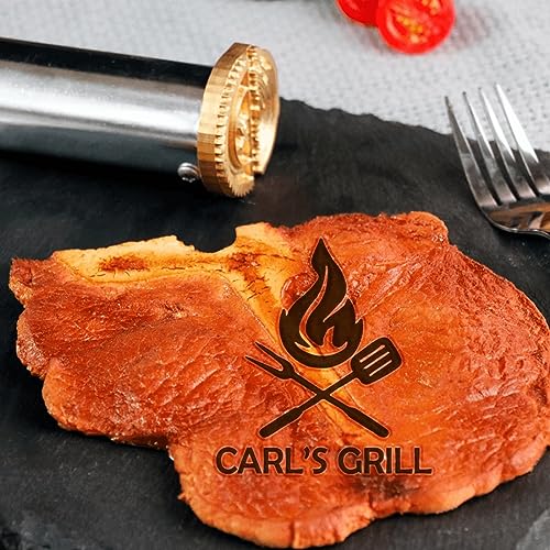 Steak Branding Iron Custom Wood Burning Stamp for Food Meat Branding Iron Stamp for Bur Burger Custom Branding Iron Stamp with Wood Handle (4 inches)