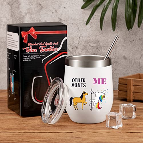 Geiserailie Other Aunt Me Unicorn Coffee Mug, Birthday Gift For Aunts Women, Funny Auntie Gift From Niece, Nephew, 12 Oz Stainless Steel Wine Tumbler With Lid Straw Brush (White) #TOP1