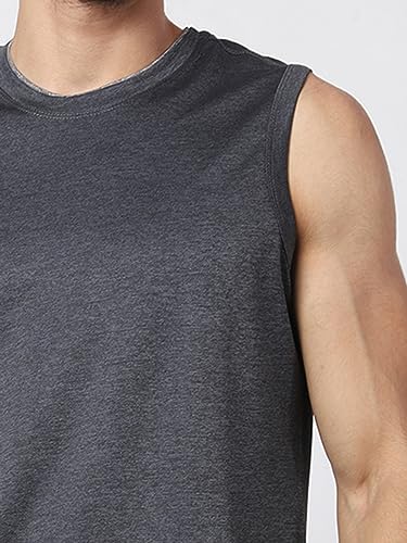 Image of Men's Lycra Blend Sleeveless Fitness Tanks Top for Quick Dry in Muscle Workout, Causal Running, Exercise Training, Swimming Vest