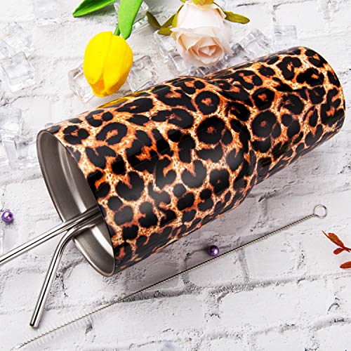 Image of 30oz Leopard Tumbler Stainless Steel Insulated Travel Mug with Straw Lid Cleaning Brush (30 oz Leopard)