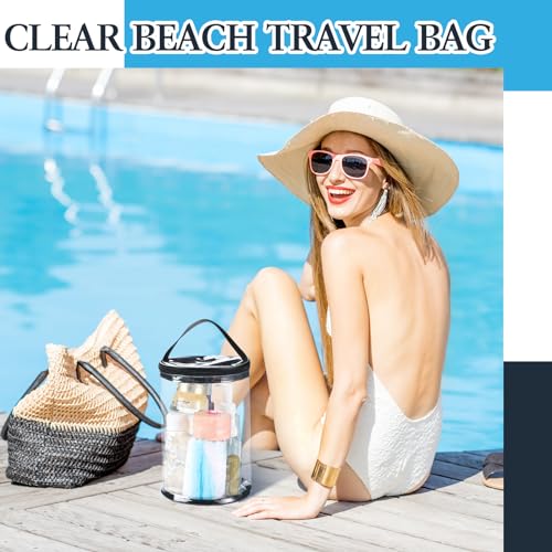 Clear Lotion Bag for Toiletry Cylinder Makeup Bag Heavy Duty Sunscreen Travel Organizer Pouch Waterproof Cosmetic Bag with Handle Zipper Gift for Christmas Beach Pool Airport Women(Black)3
