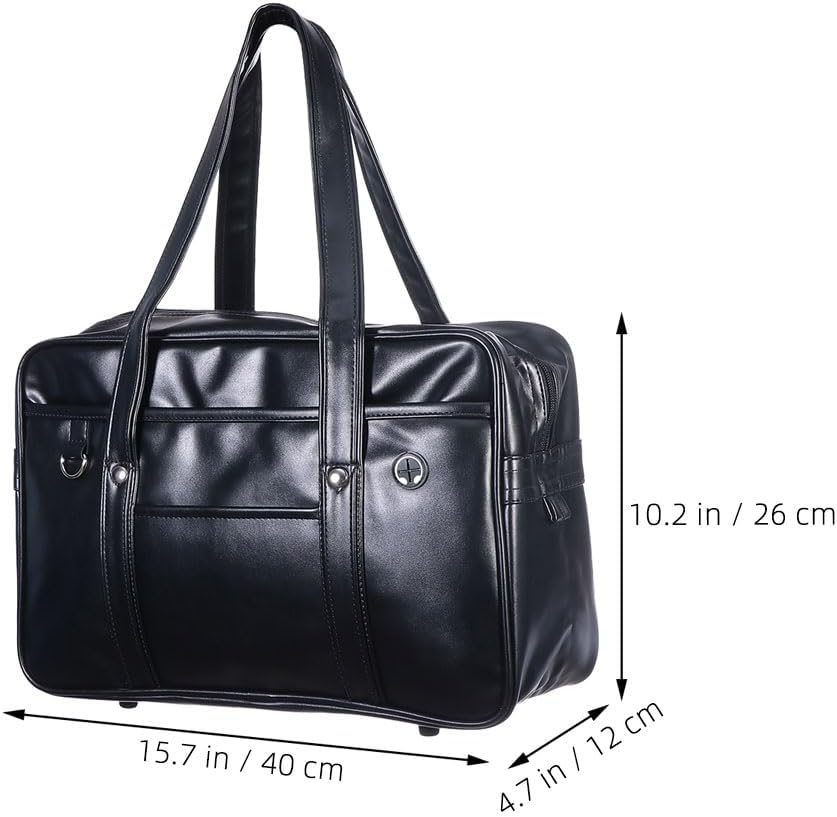 Mikikit Japanese School Bag for Women and Men - Waterproof Pu One-Shoulder Handbag Tote with Large Capacity - Uniform Shoulder Briefcase for Commuting and Laptop Carry - Image 4