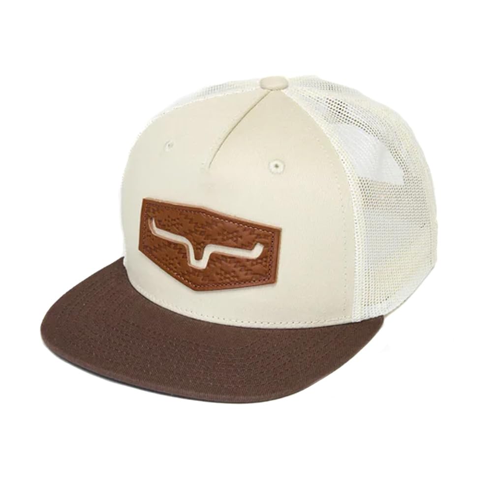 Kimes Ranch Arbor High Profile Flat Bill Hat with Leather Debossed Patch, Natural, One size