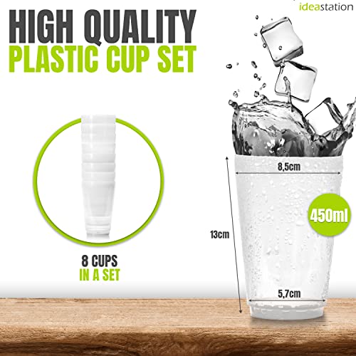 idea-station Plastic Cups Reusable 8 x 450 ml - Transparent - Plastic tumblers - Party Cups, 8 Stück / Transparent - Image 2