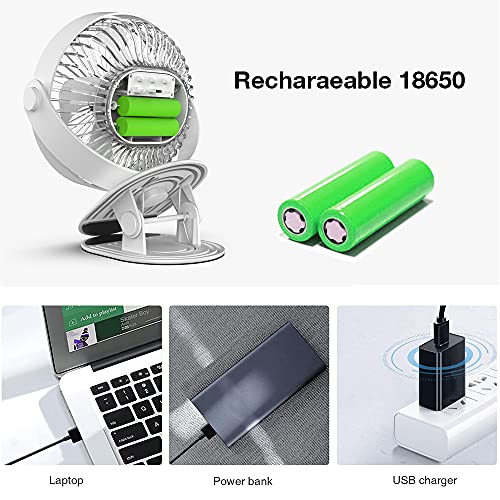 Sdeter 5 Speeds Portable Desk Fan,Rechargeable Battery Operated Table Clip Fan With Led Light And Timing Function,360° Rotation Personal Usb Small Fan For Outdoor Camping Golf Cart Indoor Gym Treadmill Office-White #TOP3