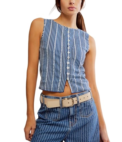 Free People Women's Tilly Vest-Printed, Navy Combo-Cherry
