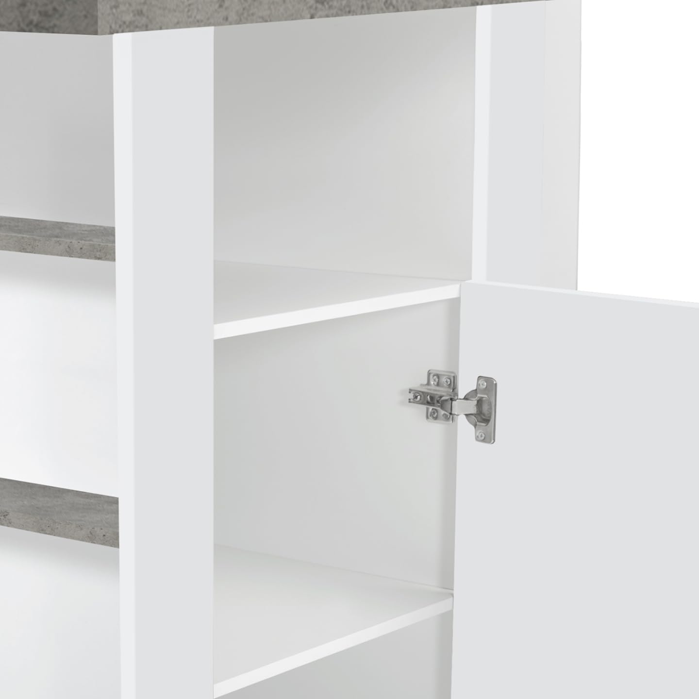 IDMarket - Ilot Central UGO 110 cm Plateau Effet béton et Blanc avec rangements