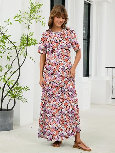 KORSIS Women's Maxi Dresses Mid Sleeve Flowy Summer Fall Winter T-Shirt Cocktail Long Dress Loose Fit Layering Sundress with Pockets Numerous Flower Medium — view 2