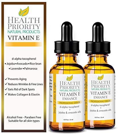 Health Priority Natural Products Organic Vitamin E Oil - Small Batch, Hand Made in South Carolina Using Sunflower Oil. Nourish Your Face and Repair Damaged Skin Naturally. (0.5 Fl Oz- 2 pack)