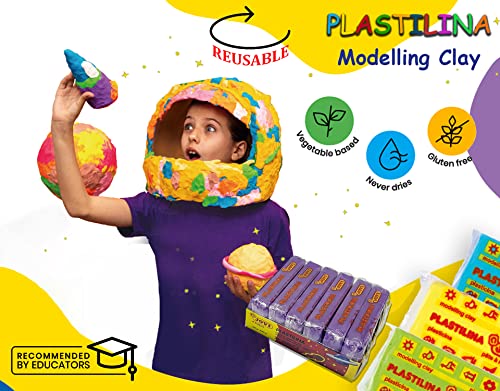 Image of Jovi Plastilina Lilac Non-Drying Modelling Clay for Art & Craft, Pack of 6 Bars - 50gms Each for Fine Motor Skills, Moulding, Pottery Sculpting Project Work with Dough