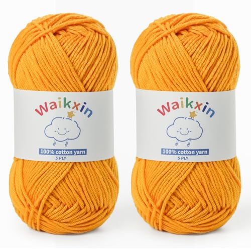 Image of Cotton Yarn for Crocheting - 262.4yds / 3.52oz Baby Yarn for Crocheting Soft - 100% Milk Cotton Yarn 5 Ply Crochet Amigurumi Yarn for Crafts&Puzzle /Socks /Hats(2 Turmeric)