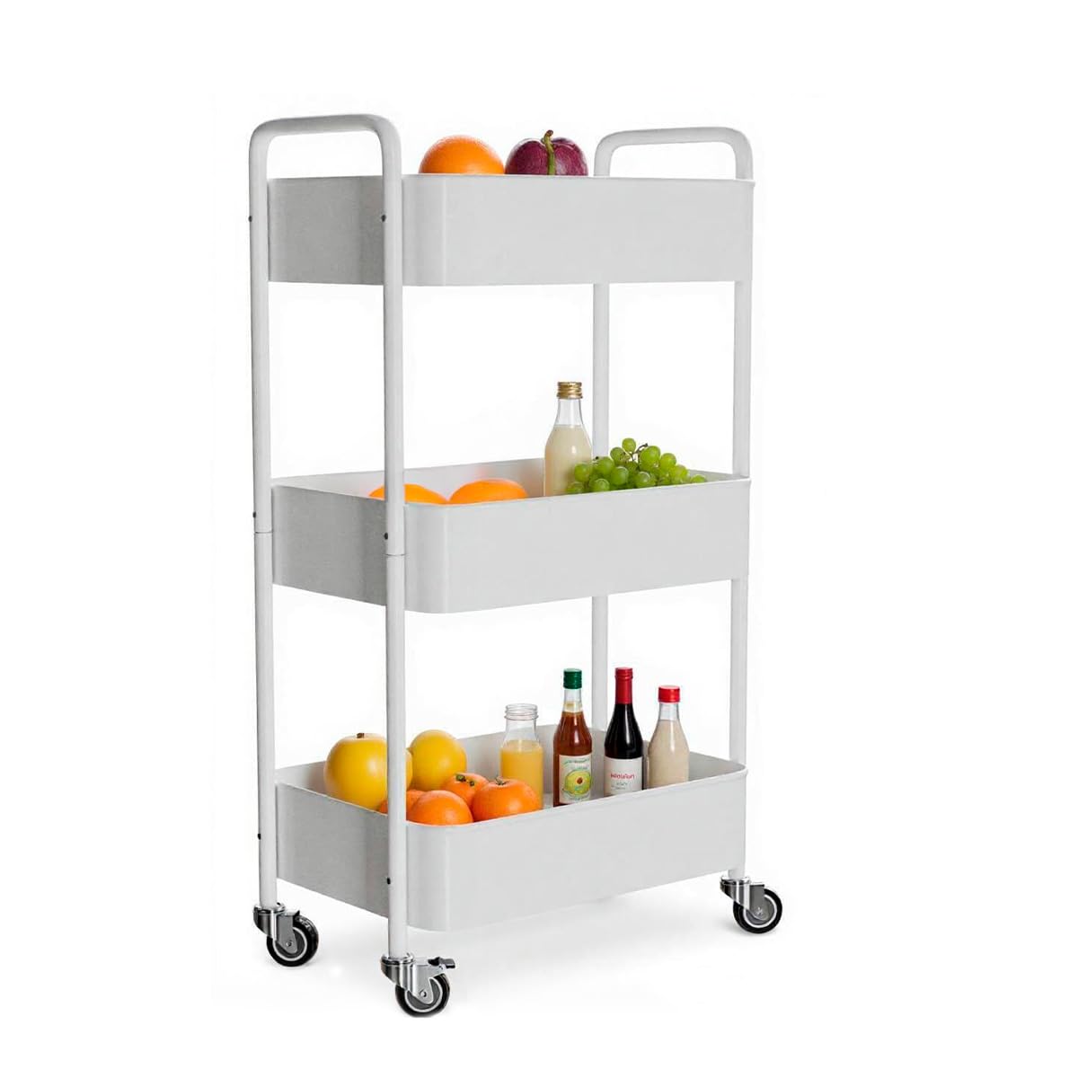 Amig – Desserte de Cuisine 3 Niveaux à roulettes Mod. Linn – Étagère auxiliaire en Acier – Blanc – Chariot Multi-usages pour Cuisine, Salle de Bain ou Bureau – 40,5 x 28 x 76 cm