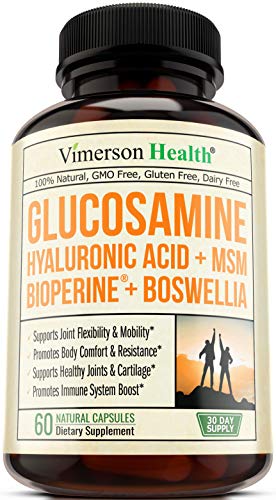 Glucosamine Sulfate with Hyaluronic Acid. Bioperine, MSM, Boswellia. Occasional Joint Pain Relief Supplement