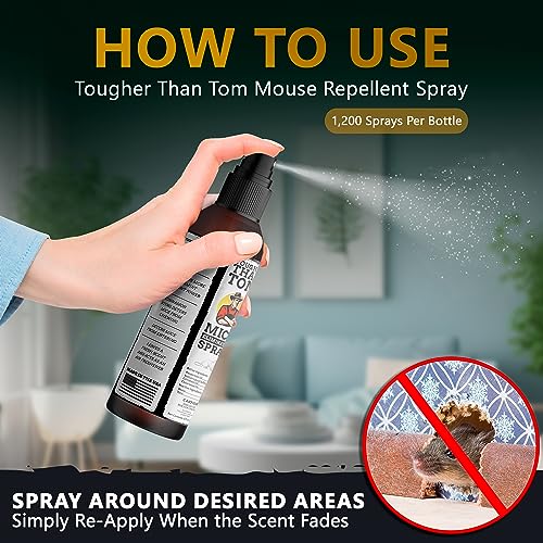 Tougher Than Tom Mouse Repellent Spray – 8 fl oz Premium Cinnamon and Peppermint Oil for Rodents – Effective Mouse Repellent Indoor – Mice Deterrent – All-Natural Formula