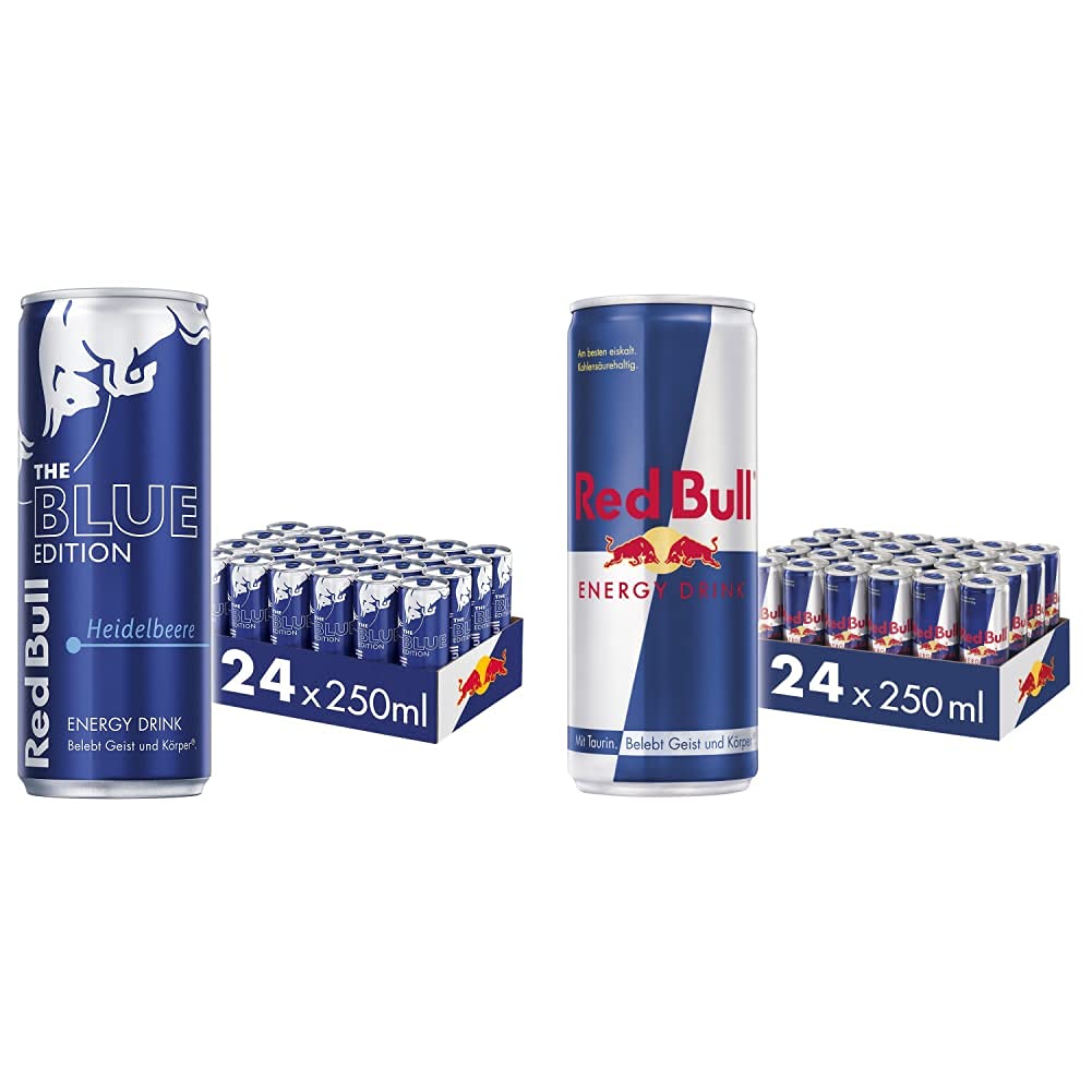 Set: Red Bull Energy Drink, EINWEG (24 x 250 ml) & Energy Drink Blue Edition, EINWEG (24 x 250 ml)