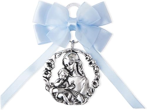 La Santa Virgen María y su hijo medalla católica de cuna de Jesús con cinta de satén Regalos perfectos de bautismo para bebés regalos de bautizo