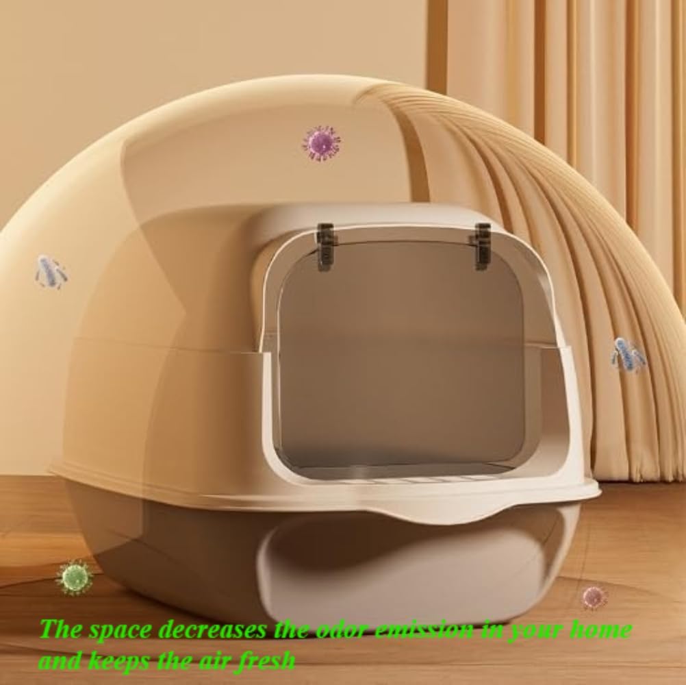Splash-Proof Enclosed Cat Litter Box with Scoop Front Lift Cover Easy-Clean Plastic Litter Pan for Large Cats Pet Supplies