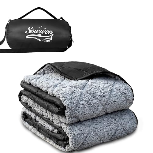 sowwon Waterproof Outdoor Blanket 62x51 Sherpa Fleece 300GSM Black