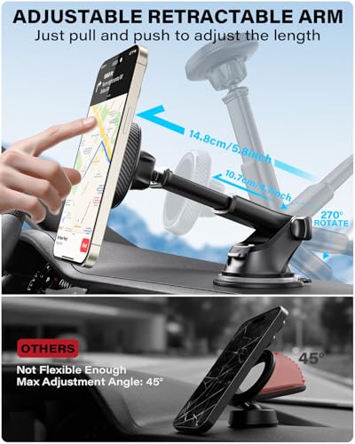 APPS2Car Car Phone Holder for Magsafe, 17 N52 Magnets Suction Windscreen Dashboard Magnetic Phone Car Mount, Universal iPhone Car Holder Compatible with iPhone 15 14 13 12 and magsafe case - Image 6