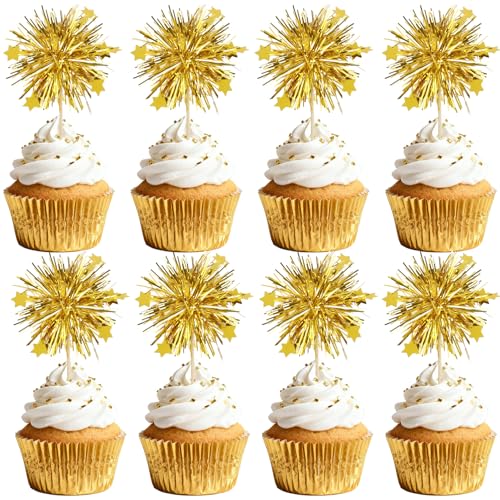 Foil Firework Cupcake Toppers Gold