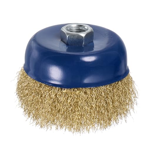 Image of Wire Cup Brush for Rotary Tool - [4 Inch] Coarse Crimped for Paint Stripping Cleaning Rust Light Duty Conditioning, 5 /8 Inch-11 Threaded Arbor, Blue