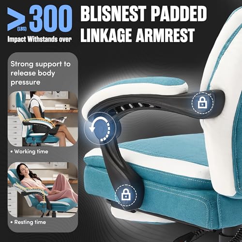 Image of Massage Office Chair with Footrest,6-Point Vibration and Heat Executive Office Chairs,Ergonomic Desk Chair for Heavy People,500LBS Big and Tall Fabric Office Chair,Reclining Managerial Chair,Bluewhite