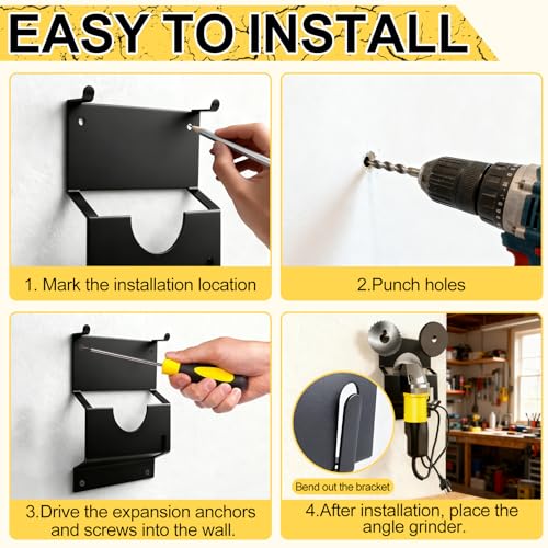 Soporte Amoladora, Soporte para Amoladora Angular, Organizador Herramientas Pared para Guardar Amoladoras Angulares, Discos Abrasivos y Discos De Corte, Universal, Metal, Negro - imagen 3