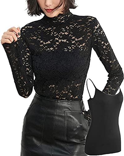 Women Sheer Mesh Panel Scallop Trim Blouse Slim Shirt Flapper Boho Top