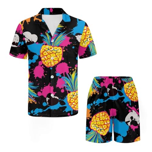 Mens Pajama Set Short Sleeve Fashion 2 PCS Sleepwear Button Down Soft Loungewear4