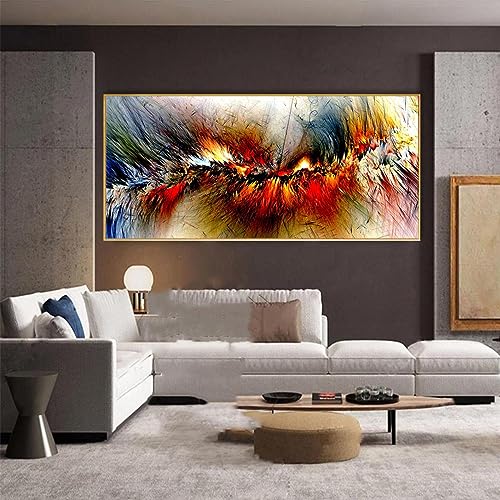 Impression décoration image salon tableau abstrait gris jaune grand format 70x140cm