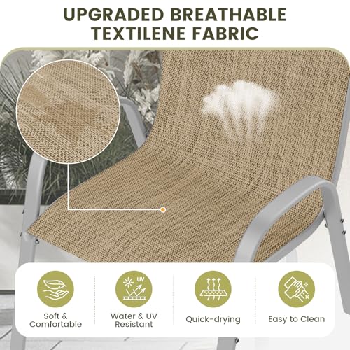 Image of UDPATIO Patio Chairs Set of 6, Stackable Silver Outdoor Dining Chairs with High Back, Breathable Textilene Fabric Outdoor Chair All Weather, 350LBS Capacity for Garden, Backyard (Beige)