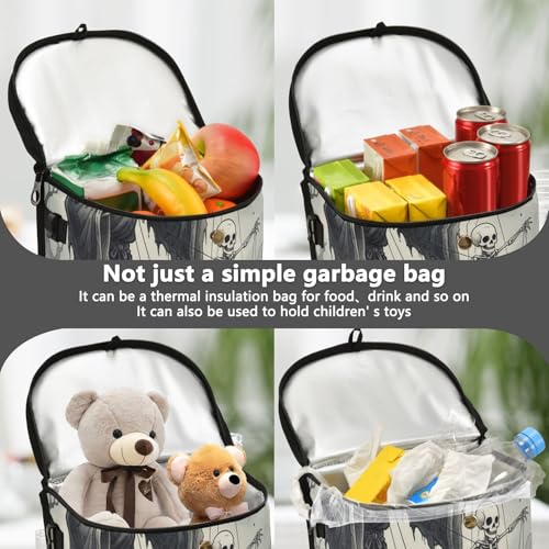Image of Wudan Small Car Trash Can Chinese Skeleton Puppet Gothic Accessories for Garbage Storage Organizer with Lid Pnggoth Waterproof Portable Auto and Truck Interior Seat Bin