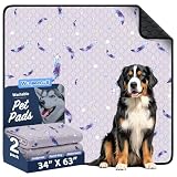 Picture of WanpeeGoo Washable Pee Pads for Dogs, 2 Pack Reusable Puppy Pads, Super Absorbent & Leakproof Dog Pads, Anti-Slip Dog Pee Pads for Puppy Training & Incontinence, Leaf Pattern 34"x63"