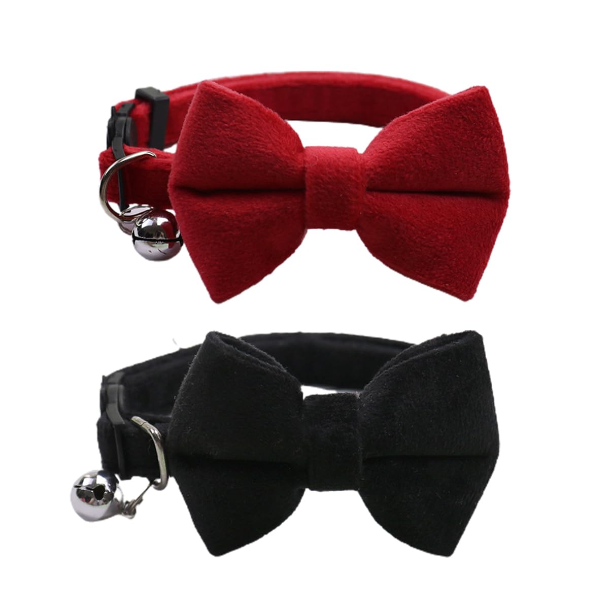 LEEQ 2 Collar de Gato de Terciopelo - con Campana y Pajarita Ajustable, Collar de Gato para Gatito Antiahogo, Pajarita de Seguridad para Cachorros pequeños, Color básico, Corbata de Lazo para Gatos