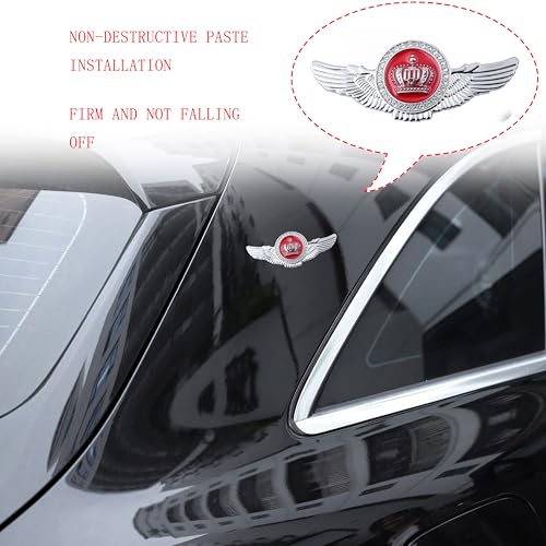 Image of 2pcs Wing Circular Crown Emblems,Crystal Diamond Crown Car Stickers Decals Decoration for All Car (Silver Red)