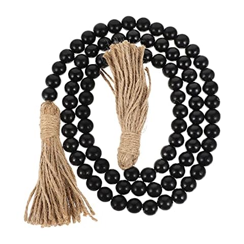 Wakauto Wooden Bead Tassel Garland 56in Farmhouse Beads with Tassel for Dining and Coffee Table Decor Christmas Decoration Black Cover