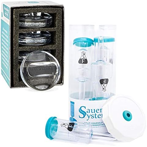 Fermentology Fermentation Airlocks and Weights Combo - Sauer System Airlock Lids and Sauer Stones Glass Fermentation Weights - FOR WIDE MOUTH MASON JARS Cover