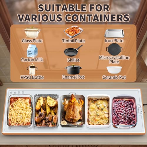 Image of Warming Mat for Food (Extra Long 40 inchx12 inch), Warming Trays for Buffets Party & Daily Use, Temperature Control Food Warmer, Full Surface Warm Tempered Glass Food Warming Mat, White Electric Warming Tray