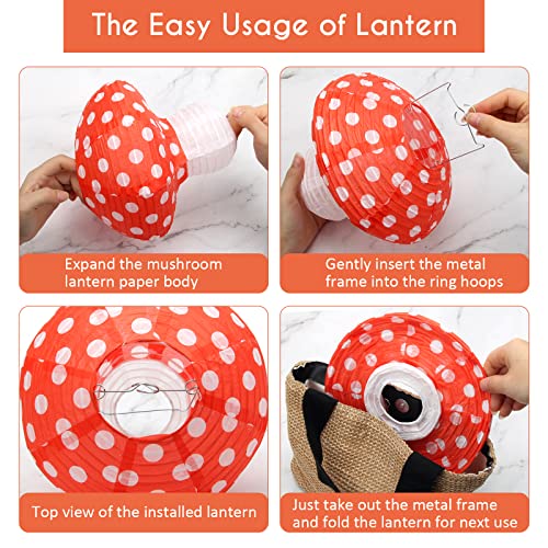 4Pcs Mushroom Shaped Paper Lanterns, Windspeed Large Paper Lantern Mushroom Shaped Paper Lantern For Nursery Garden Christmas Halloween Party Decoration 8 Inch, 12 Inch(Orange) #TOP6