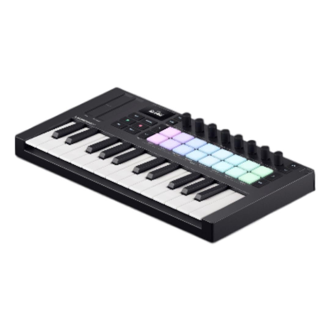 Novation Launchkey Mini 25 [MK4] — clavier maître MIDI USB portable de 25 mini-touches avec intégration aux STAN. Mode Chord, mode Scale et arpégiateur. Bundle de logiciels musicaux fourni.