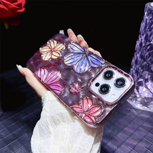 Coque de luxe fleur 3D iPhone 14 Pro Max finition placage souple rose