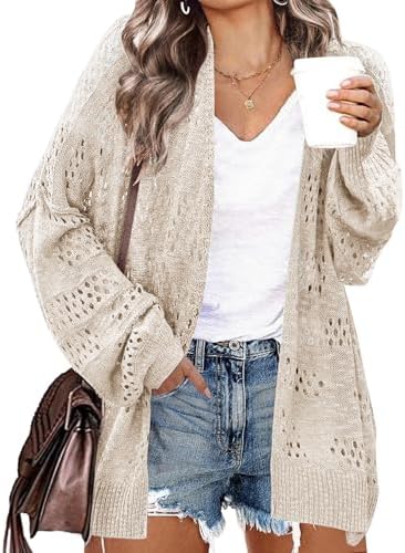 IN&#39;VOLAND Womens Plus Size Crochet Cardigan Kimonos Boho Long Sleeve Oversized Summer Open Front Knitted Sweater
