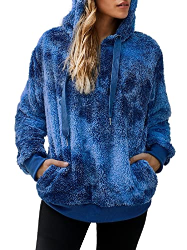 Yanekop Womens Fuzzy Fleece Sweatshirt Tie Dye Sherpa Pullover Oversized Hoodie With Pockets(Royal Blue,3Xl) #TOP2