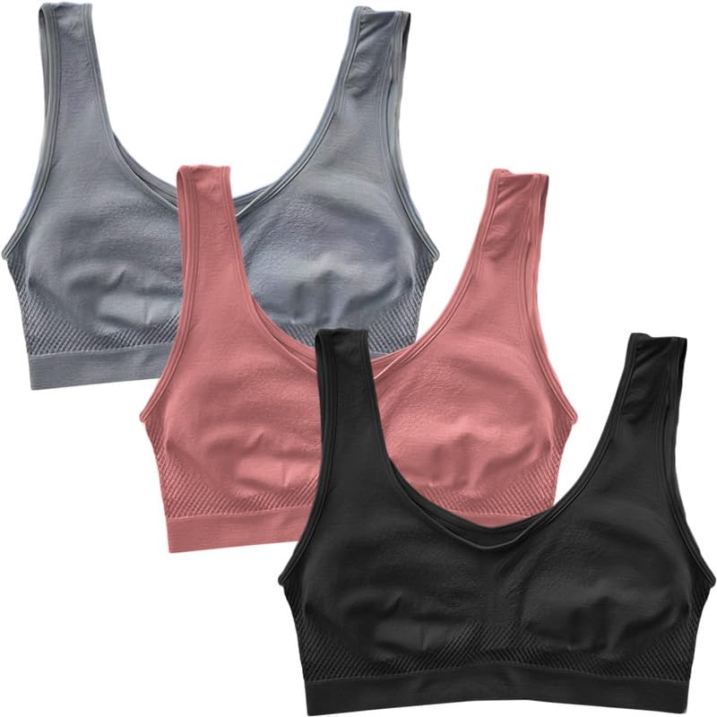 Image of Pack of 3 Seamless Air Bra: Stretchable, Non-Padded, Non-Wired Sports Bra for Women