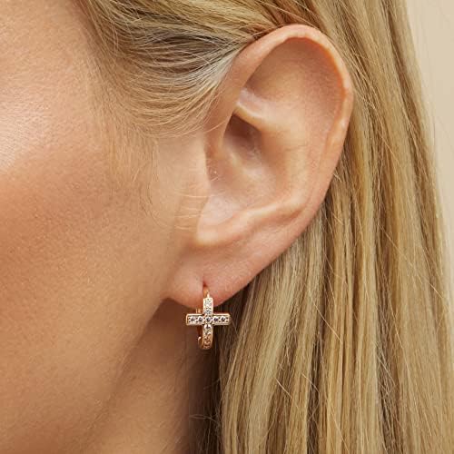 Barzel 18k 금 도금 크리스탈 크로스 허기 1.3cm 길이 여성용 귀걸이 - 브라질산 — 사진 5