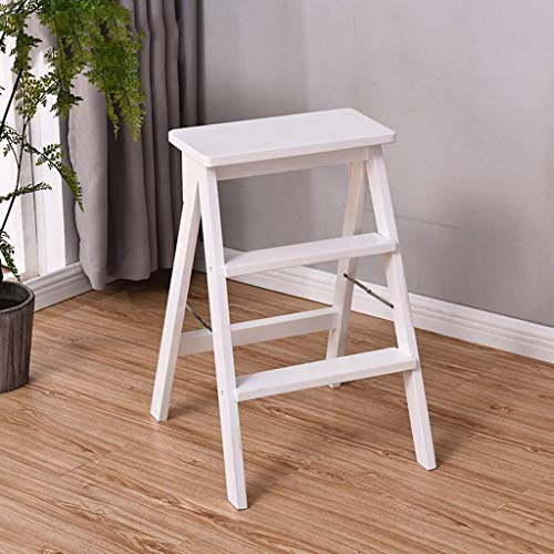 Taburete de escalera plegable de madera blanca con escalones multifuncionales 5