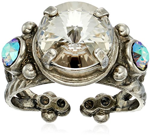 Sorrelli Core Antique Silver Tone Crystal Rock Radiant Round Adjustable Ring #TOP9
