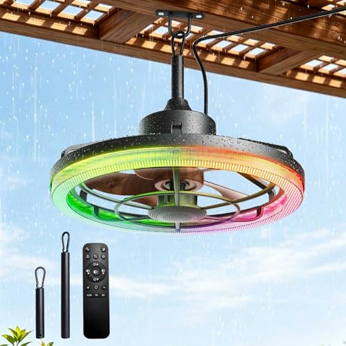 Lincrealy 20" Outdoor Ceiling Fans with Light for Patios, 16.4ft
