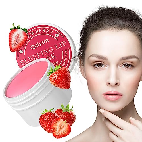 labios fresa durante la noche - Mascarilla para dormir con labial fresa,Mascarilla labial hidratante para labios secos y agrietados, aceites para el cuidado la piel, Miake